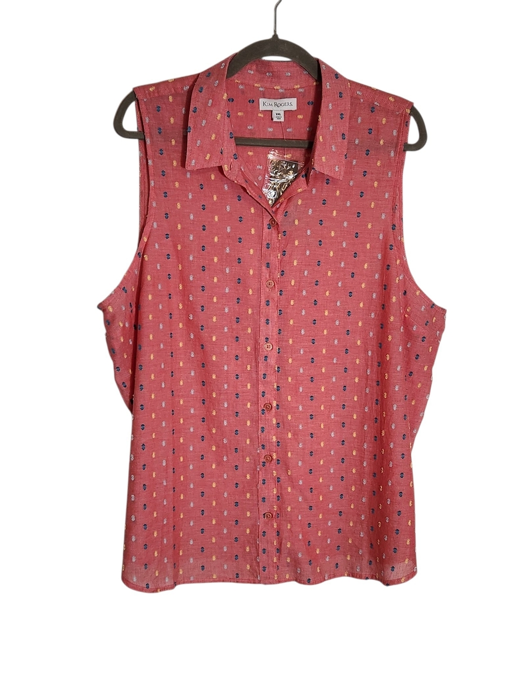 Kim Rogers Coral Multicolor Swiss Dot Sleeveless Blouse Size XXL NWT